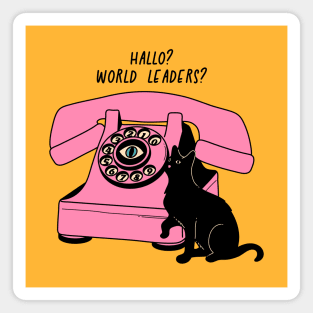 World Domination Black Cat in yellow Magnet